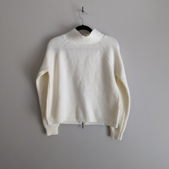 Chunky Ribbed Zip Cream Cardigan - Picture 2 of 3